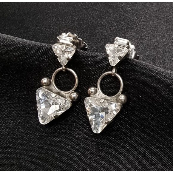 Rare Find SORRELLI Silver-Tone Crystal Drop Earrings With Geometric Design - Picture 4 of 6